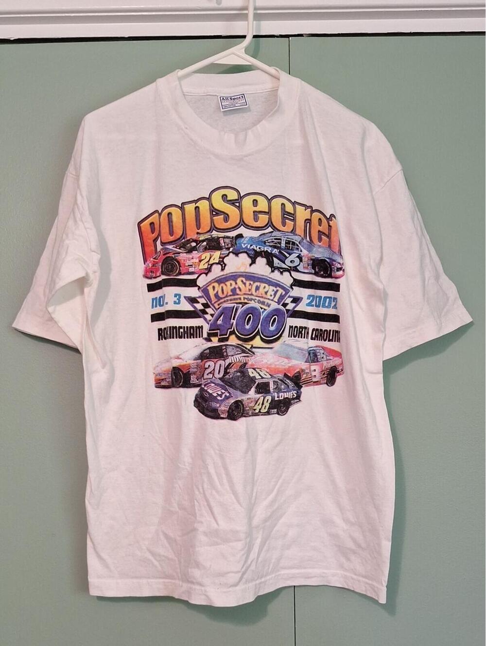 2002 Nascar Pop Secret 400 Race White Shirt Size Large